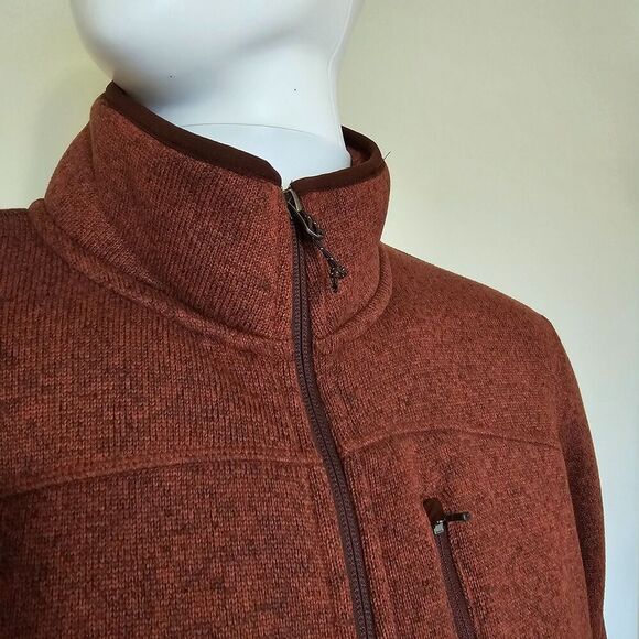 LL Bean Mens Jacket Large Regular Rust Knit Slightly Fitted Casual Fleece - Picture 2 of 14